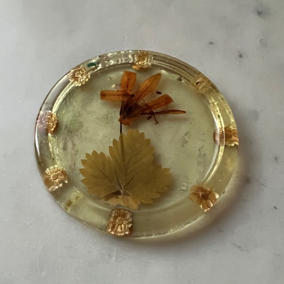 Vintage Lucite pressed dried Flowers coasters set of 5 - Picture 5 of 8